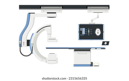 X-ray fluoroscopy machine Examination of various organs of the body that requires the use of contrast medium along with X-ray photography, cath lab department in the hospital. Flat design