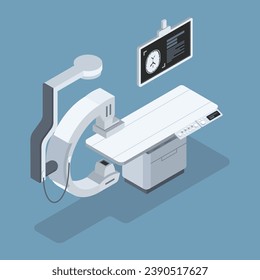 X-ray fluoroscopy for scanning in cath lab department. Isometric vector design.