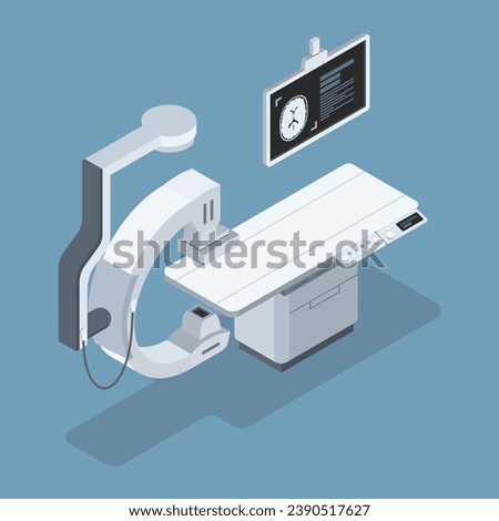 X-ray fluoroscopy for scanning in cath lab department. Isometric vector design.