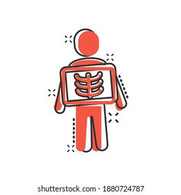 X-ray icon in comic style. Radiology cartoon vector illustration on white isolated background. Medical scan splash effect business concept.