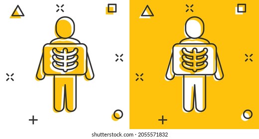 X-ray icon in comic style. Radiology cartoon vector illustration on white isolated background. Medical scan splash effect business concept.