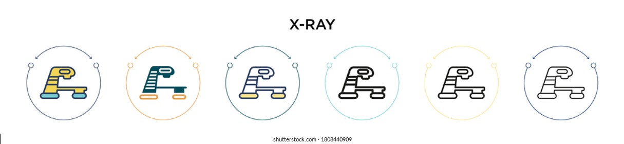 Icono de rayos X en estilo relleno, delgado, contorno y trazo. Ilustración vectorial de dos iconos vectoriales de color y negro se pueden utilizar para móviles, ui, web