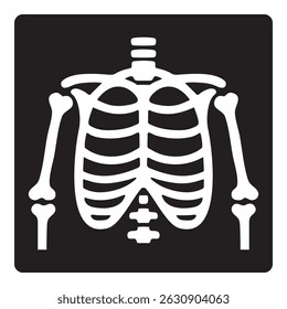 X-ray icon showing the skeleton of the upper human body, representing medical imaging and diagnostics. Symbolizes healthcare, bone structure, radiology, and clinical examination