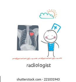 X-ray images show the radiologist with a heart with heart