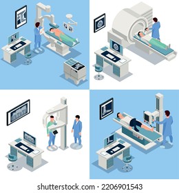 X-ray isometric concept icons set with healthcare equipment symbols isolated vector illustration