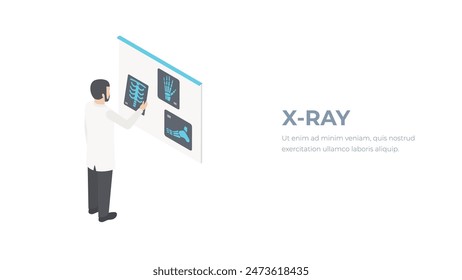 X-ray isometric illustration. Fluorography medecine consept. X ray doctor. 