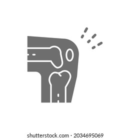 X-ray of knee, joint pain grey icon.