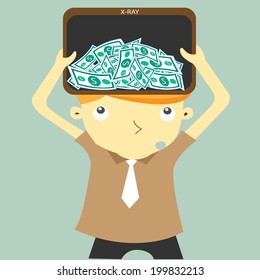 X-ray machine found the money in the brain of businessman , VECTOR, EPS10 