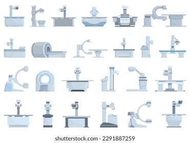 X-ray machine icons set cartoon vector. Medical device. Machine operating