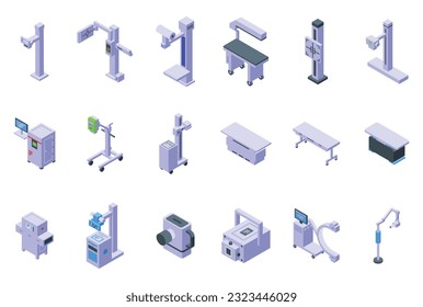 X-ray machine icons set isometric vector. Medical device. Room digital