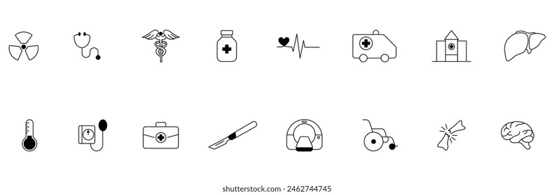 Röntgen-Maschine, Stethoskop und Complete Medical Tools Vektorgrafik Set