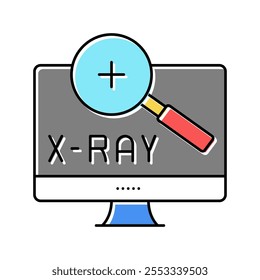 x-ray radiology researching on computer screen color icon vector. x-ray radiology researching on computer screen sign. isolated symbol illustration