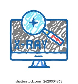 radiologia de raios-x pesquisando na tela do computador ícone doodle sketch vetor. radiologia de raios-x pesquisando no sinal da tela do computador.