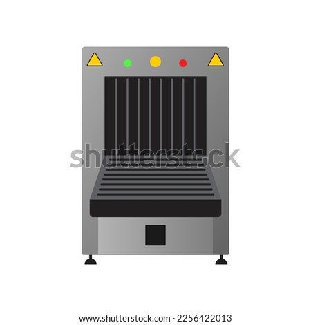 X-ray scanner for luggage or baggage flat vector illustration. X-ray conveyor scanner for luggage or baggage in airport isolated on white background. Security, traveling concept