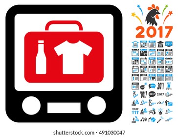 Xray Screening icon with 2017 year bonus vector pictographs. Design style is flat symbols, white background.