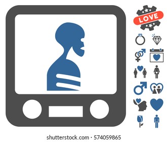 Xray Screening icon with bonus lovely pictures. Vector illustration style is flat iconic cobalt and gray symbols on white background.