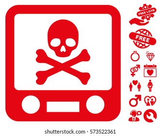 Xray Screening pictograph with bonus dating icon set. Vector illustration style is flat iconic red symbols on white background.