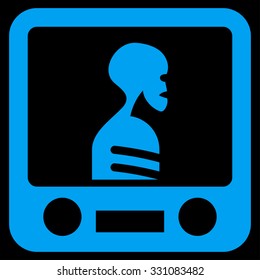 Xray Screening vector icon. Style is flat blue symbol, rounded angles, black background.