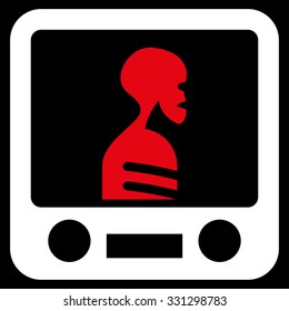 Xray Screening vector icon. Style is flat bicolor red and white symbol, rounded angles, black background.