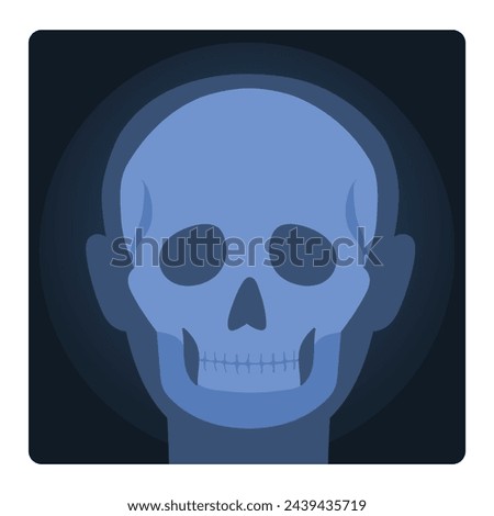 Xray shot of human head. Medical skull test, body skeleton radiography cartoon vector illustration