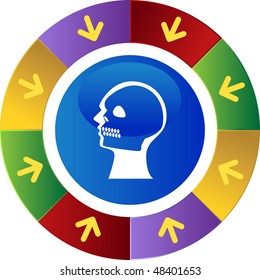 botón de la red del cráneo de rayos X aislado en un fondo