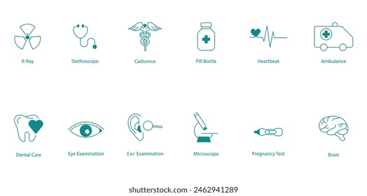 X-Ray, Stethoscope, and Comprehensive Healthcare Services Icon Set