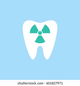 X-ray tooth flat icon, dental and medicine, radiation sign vector graphics, a colorful solid icon on a blue background, eps 10.