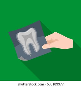 X-ray of the tooth in the hand of the dentist. Stomatology single icon in flat style vector symbol stock illustration web.