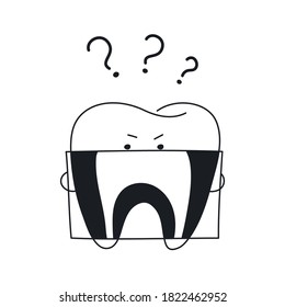 X-ray of the tooth. The tooth holds in front of it a snapshot of what is inside. Flat clean line vector illustration on white