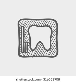 X-ray of the tooth sketch icon for web, mobile and infographics. Hand drawn vector dark grey icon isolated on light grey background.