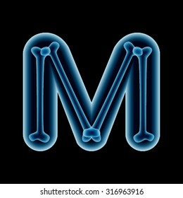 X-ray transparent font. Letter M