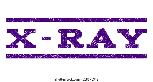 X-Ray watermark stamp. Text caption between horizontal parallel lines with grunge design style. Rubber seal stamp with unclean texture. Vector indigo blue color ink imprint on a white background.
