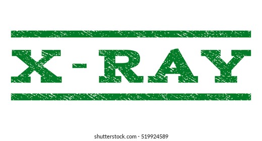 X-Ray watermark stamp. Text tag between horizontal parallel lines with grunge design style. Rubber seal stamp with unclean texture. Vector green color ink imprint on a white background.