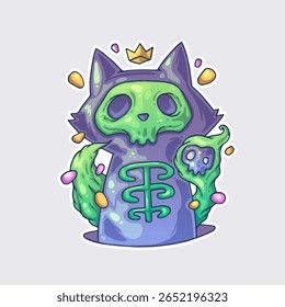 X-rayed a cat with green bones. Cartoon vector character. Trendy style. Vector illustration.