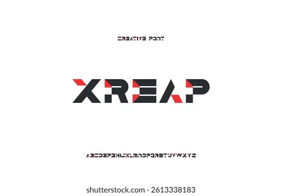 XREAP, abstract minimal alphabet font, for logo, creative font, modern font, stylish font, vector illustration