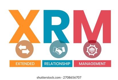 XRM - eXtended Relationship Management acrônimo. plano de fundo do conceito de negócios. conceito de ilustração vetorial com palavras-chave e ícones. ilustração de letras com ícones para banner da Web, folheto