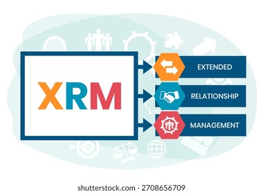 XRM - acrónimo de eXtended Relationship Management. fondo de concepto de negocio. concepto de Ilustración vectorial con Palabras claves e íconos. ilustración de letras con íconos para Anuncio de Web, volante