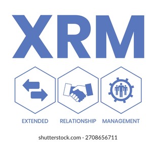 XRM - acrónimo de eXtended Relationship Management. fondo de concepto de negocio. concepto de Ilustración vectorial con Palabras claves e íconos. ilustración de letras con íconos para Anuncio de Web, volante