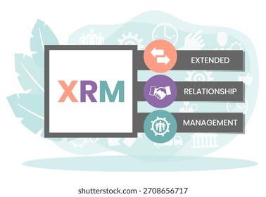 XRM - eXtended Relationship Management acrônimo. plano de fundo do conceito de negócios. conceito de ilustração vetorial com palavras-chave e ícones. ilustração de letras com ícones para banner da Web, folheto