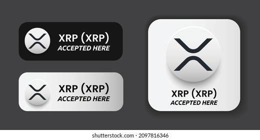 XRP (XRP) Crypto currency accepted here signage sticker vector illustration. Can be used as storefront display signage, badge, label, card, print design, poster and graphic tag