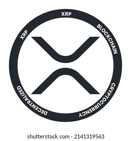 Xrp XRP crypto currency coin vector symbol token template. Block chain concept virtual money template. Stickers and labels isolated in white background. 