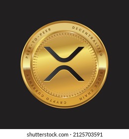 XRP Cryptocurrency logo in black color concept on gold coin. xrp Block chain technology symbol. Vector illustration.