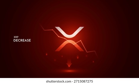 Precio de valor de criptomoneda XRP caída. xrp Precio abajo ilustración de un mercado bajista con velas de comercio rojas brillantes y flechas hacia abajo.