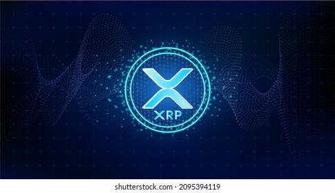 XRP currency. On blockchain technology background. Electronic crypto currency modern technology. Online bank and financial communications futuristic. ​International stock exchange. 3D Vector.