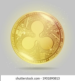 XRP gold coin. XRP Symbol Gold coin cryptocurrency with sparkles and overexposure. Realistic EPS 10 vector illustration editable.
