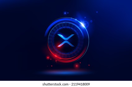 XRP or Ripple coin crypto currency. Blockchain technology. A digital background. Vector abstract illustration. svg