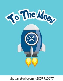 xrp token crypto currency logo in a rocket  with the words "to the moon" on it eps10