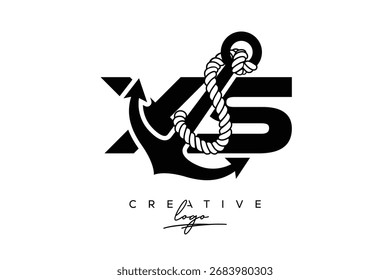 Logotipo creativo de XS Monogram Latter con diseño de ancla y cuerda