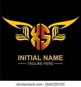 XS Golden Wing Emblem Logo with elegant gold wings, sleek and modern design. Ideal for branding, creative projects, luxury businesses, or artistic ventures.