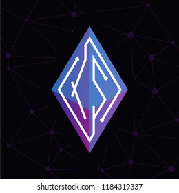 XS Initial letter block chain logo icon vector template. Looping mono line circuit letter on rhombus cube logo